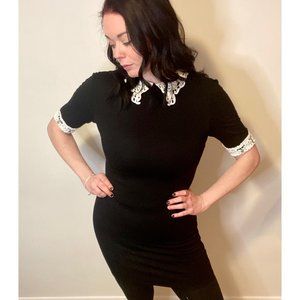 Revamped Black Bodycon Dress w/ White Lace Collar
